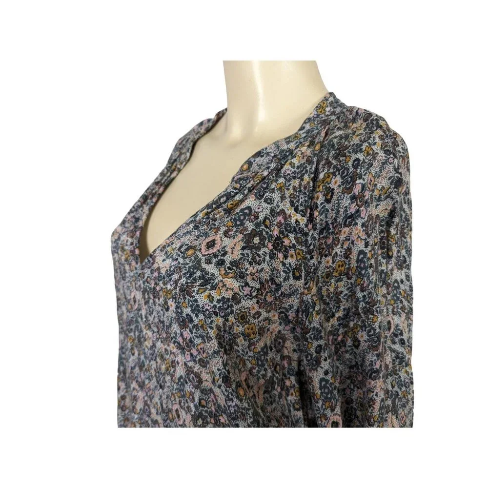 Roan + Ryan 3/4" balloon sleeve V neck floral print pull over blouse size S - Picture 7 of 12